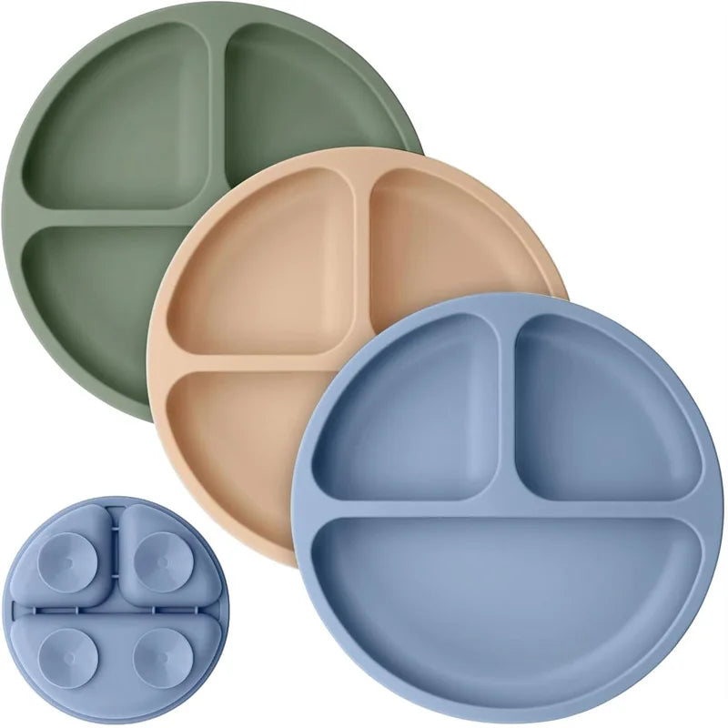 Assiette bébé compartimentée en silicone alimentaire – Avec ventouse, sans BPA
