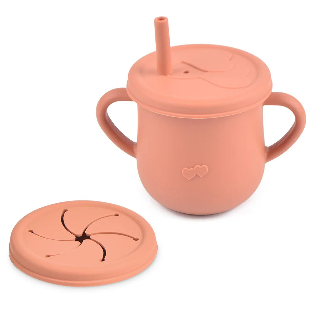 Tasse d’apprentissage en silicone avec paille et couvercle – Sans BPA