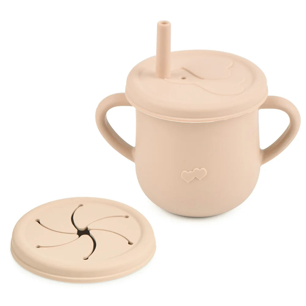 Tasse d’apprentissage en silicone avec paille et couvercle – Sans BPA