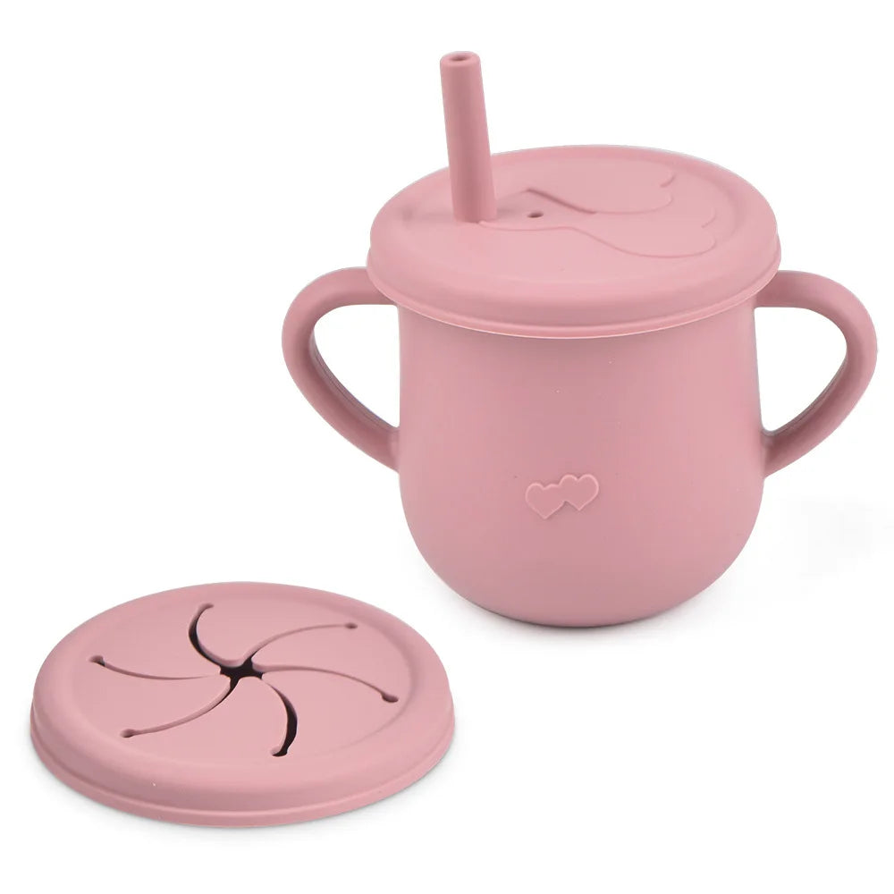 Tasse d’apprentissage en silicone avec paille et couvercle – Sans BPA