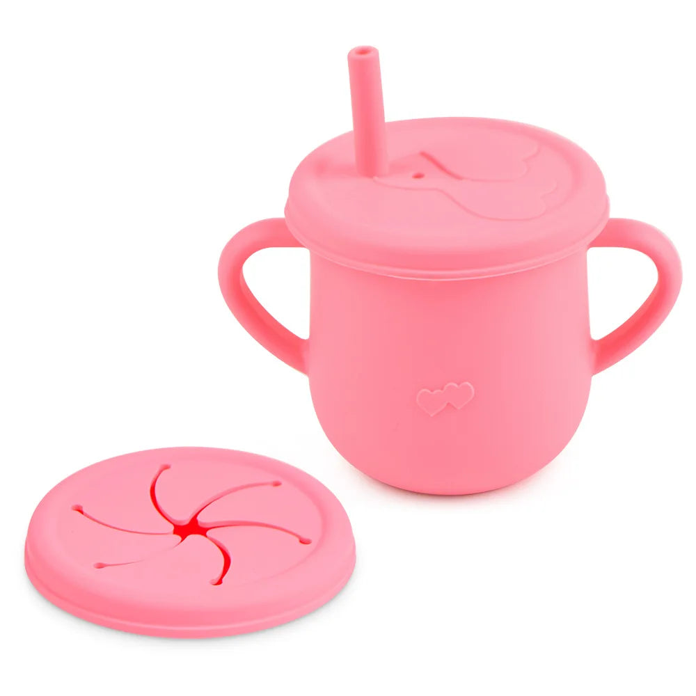 Tasse d’apprentissage en silicone avec paille et couvercle – Sans BPA