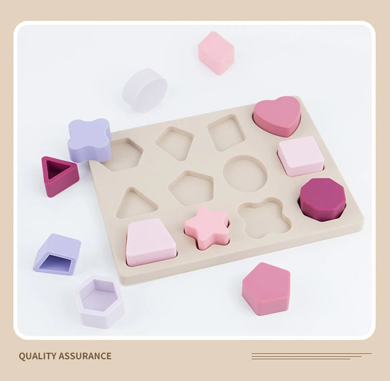Puzzle Montessori bébé en silicone – Formes géométriques éducatives