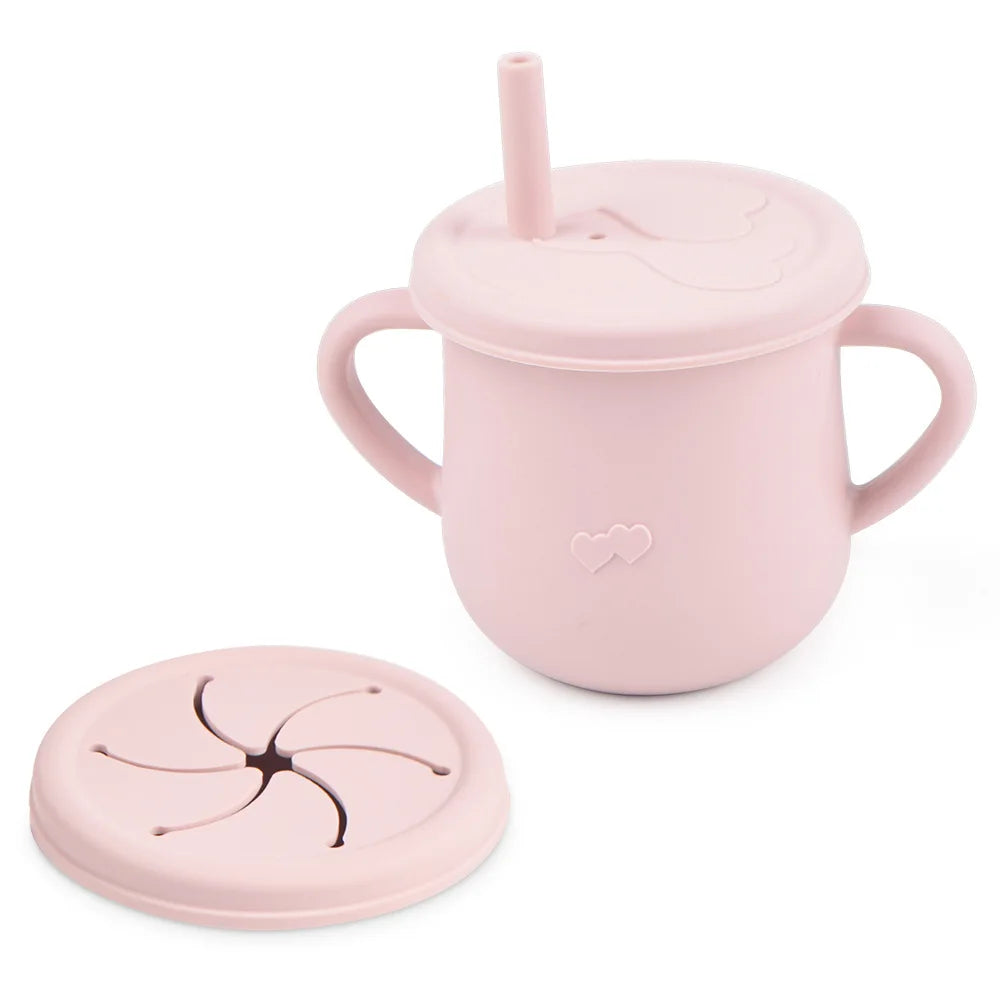 Tasse d’apprentissage en silicone avec paille et couvercle – Sans BPA