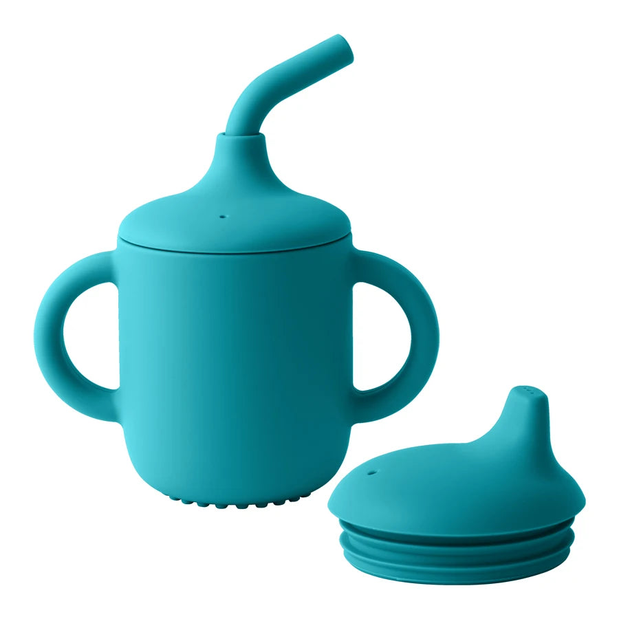 Tasse d’apprentissage en silicone 2 en 1 – Gobelet avec paille + couvercle snack | Sans BPA