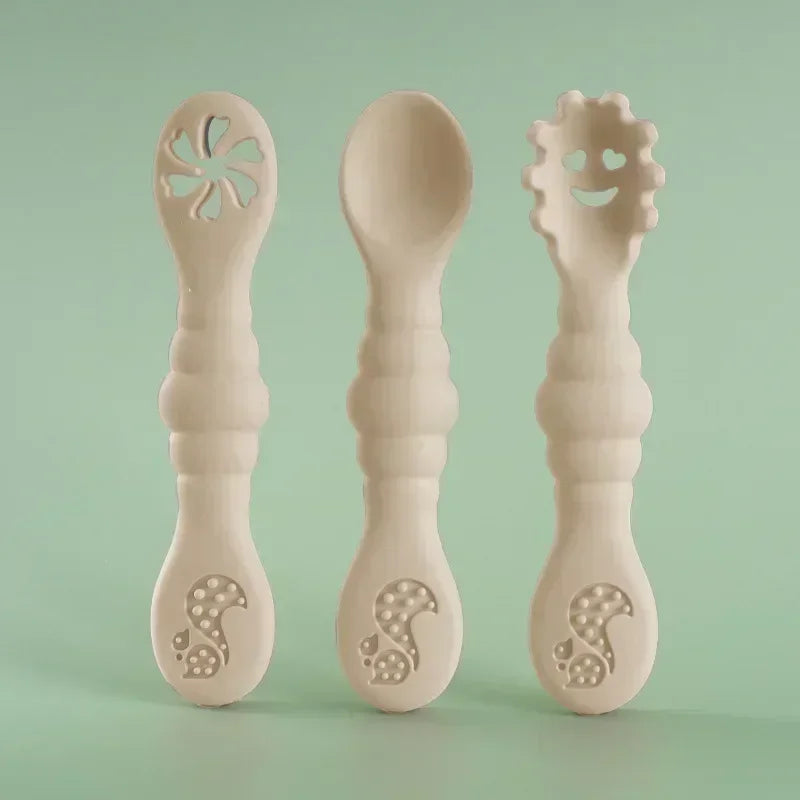Lot de 3 ustensiles en silicone – Cuillère et fourchette souples pour bébé