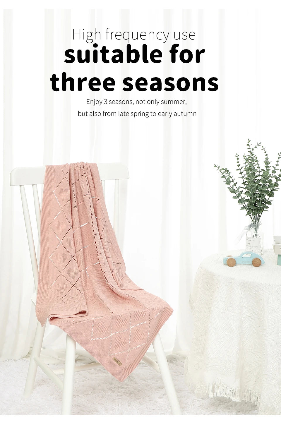 Couverture bébé douce en coton tricoté - (0-24 mois)