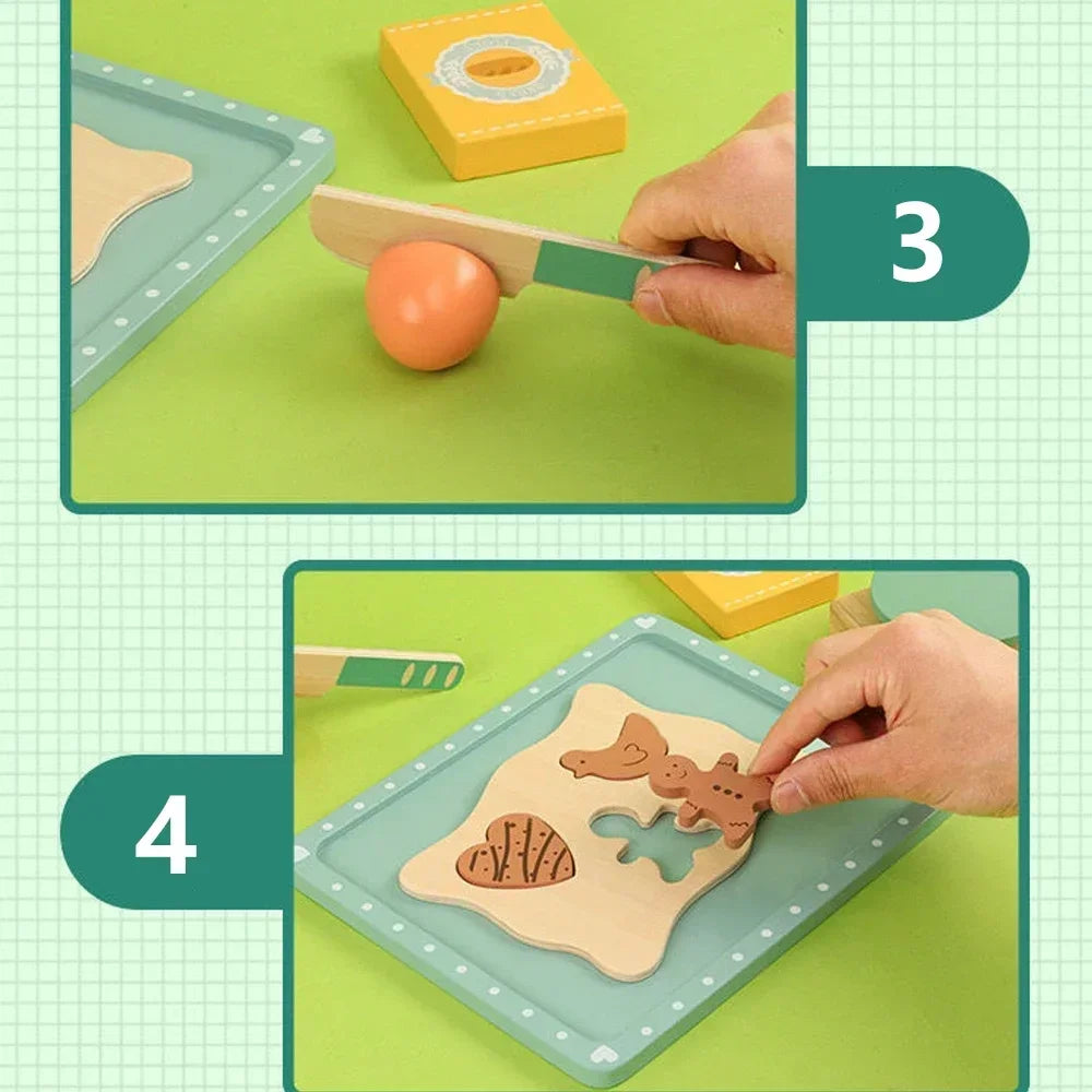 Imitation de machine à café en bois et préparation de biscuits.