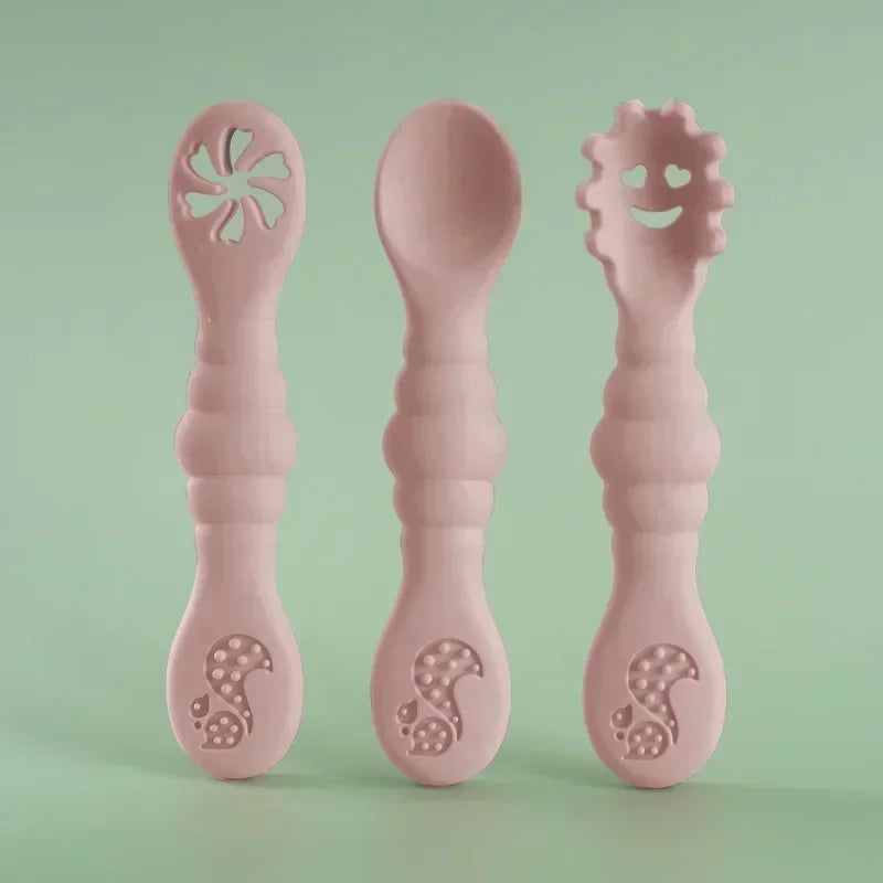 Lot de 3 ustensiles en silicone – Cuillère et fourchette souples pour bébé