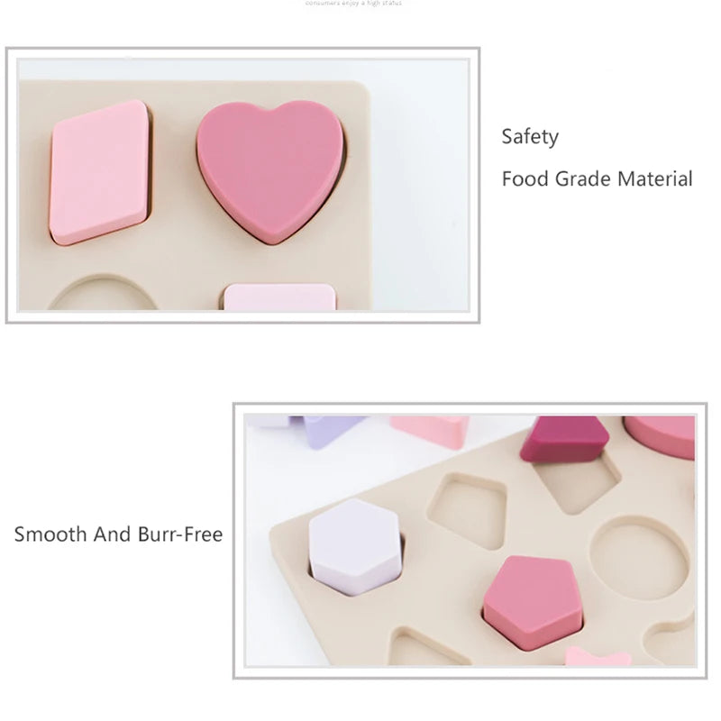 Puzzle Montessori bébé en silicone – Formes géométriques éducatives