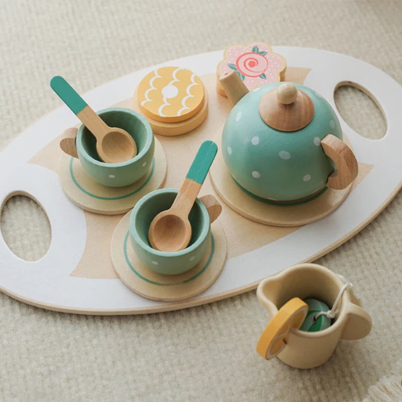 Service à thé en bois pour enfants – Jeu d’imitation éducatif | Accessoires cuisine & goûter