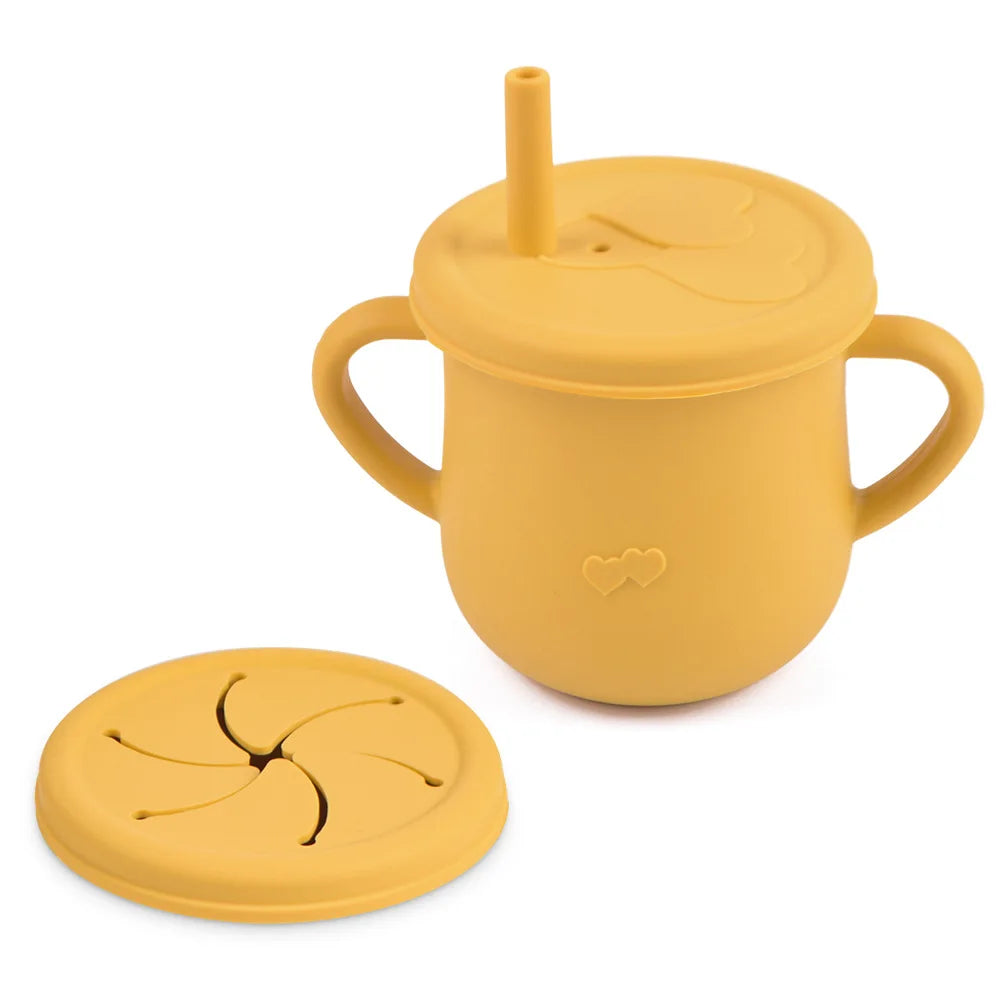 Tasse d’apprentissage en silicone avec paille et couvercle – Sans BPA