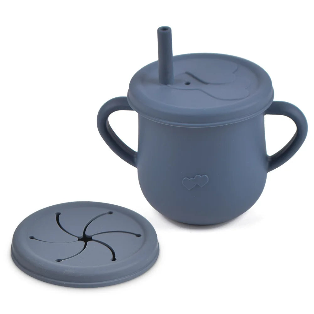 Tasse d’apprentissage en silicone avec paille et couvercle – Sans BPA