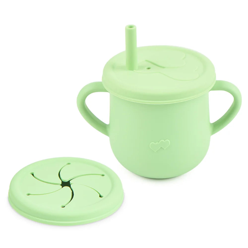 Tasse d’apprentissage en silicone avec paille et couvercle – Sans BPA