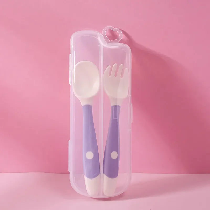 Set cuillère et fourchette bébé en silicone souple – Ustensiles d’apprentissage flexibles