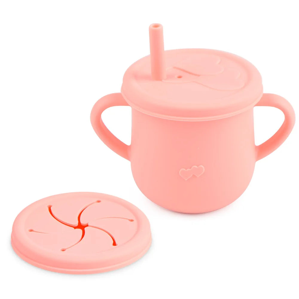 Tasse d’apprentissage en silicone avec paille et couvercle – Sans BPA