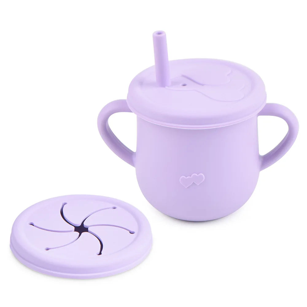 Tasse d’apprentissage en silicone avec paille et couvercle – Sans BPA