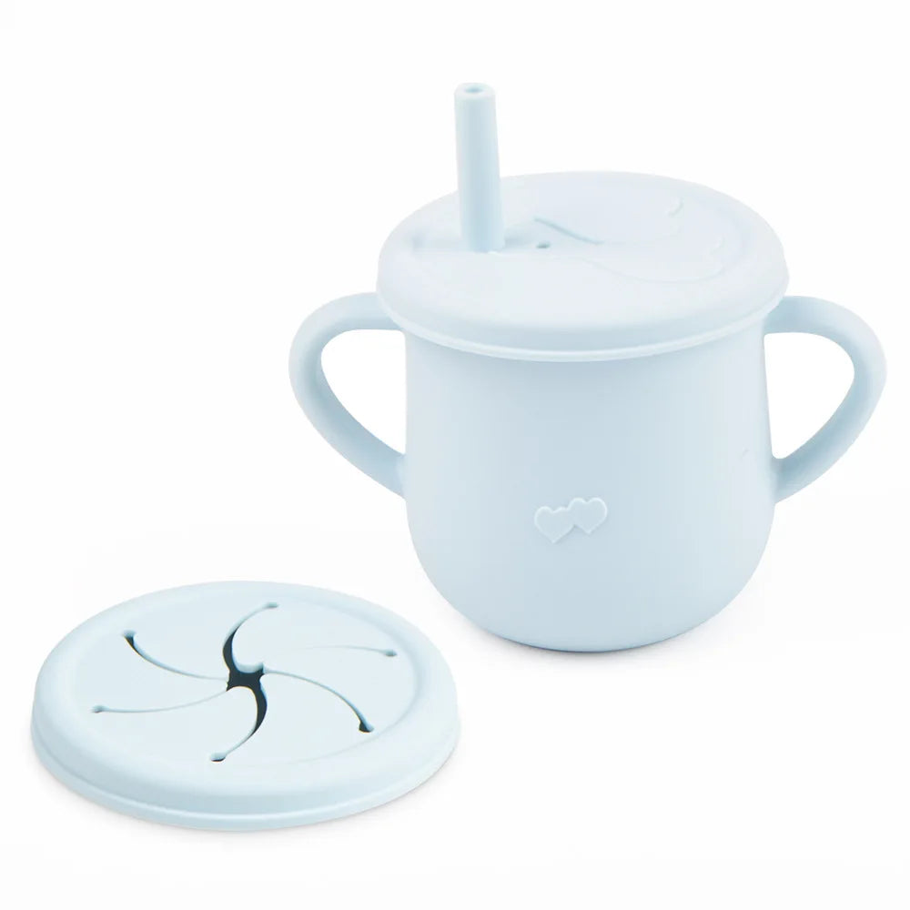 Tasse d’apprentissage en silicone avec paille et couvercle – Sans BPA