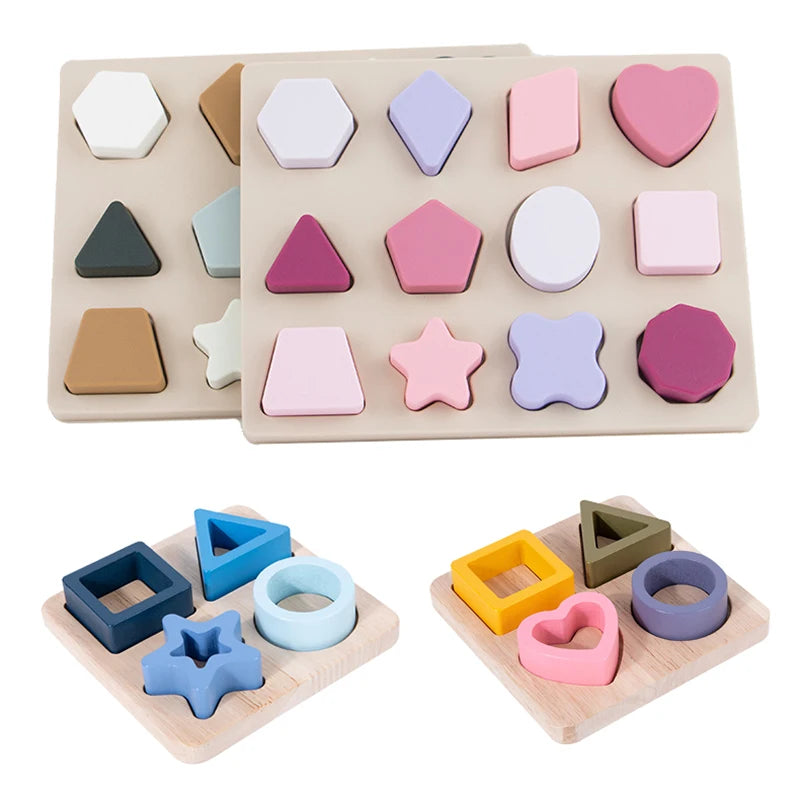 Puzzle Montessori bébé en silicone – Formes géométriques éducatives