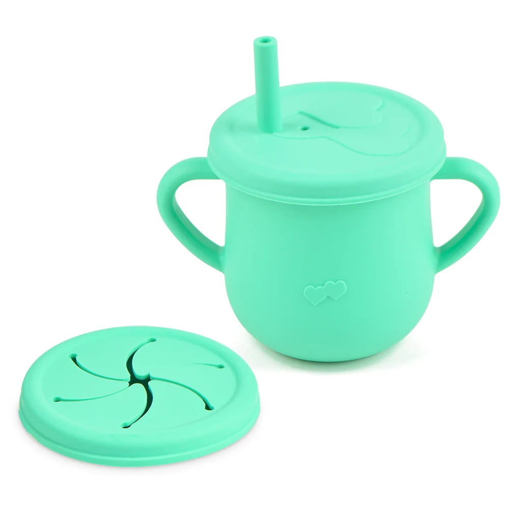 Tasse d’apprentissage en silicone avec paille et couvercle – Sans BPA