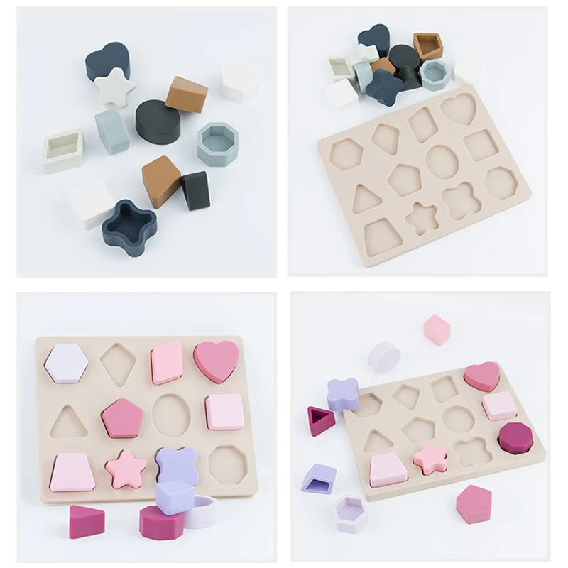 Puzzle Montessori bébé en silicone – Formes géométriques éducatives