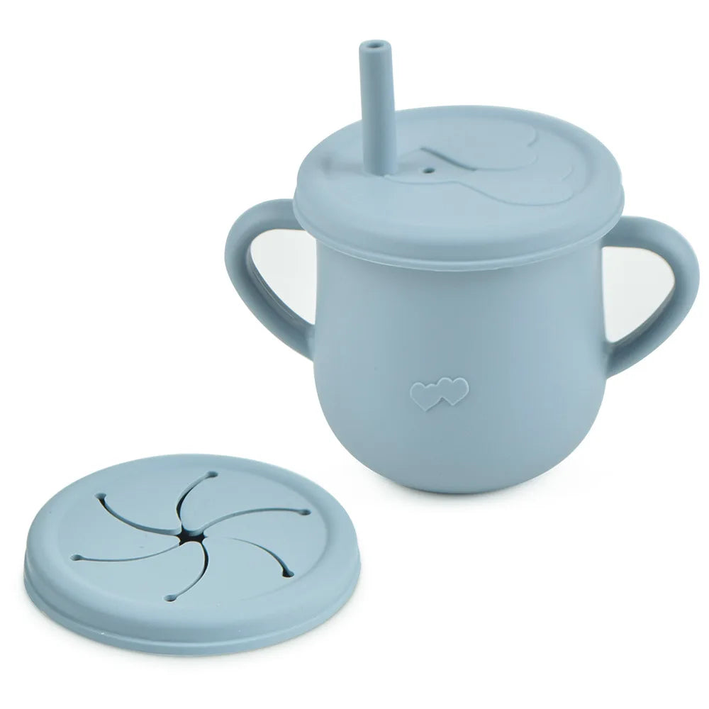 Tasse d’apprentissage en silicone avec paille et couvercle – Sans BPA