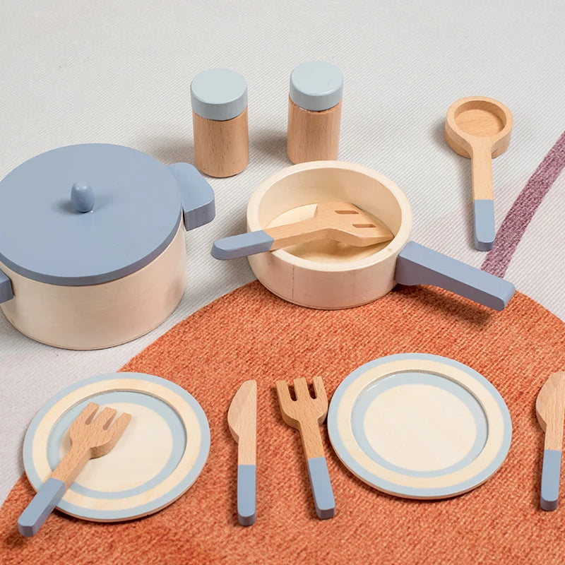 Cuisine en bois pour enfants – Jeu d’imitation éducatif avec casseroles, aliments et ustensiles