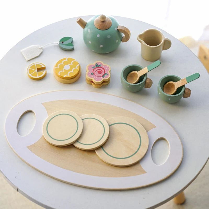 Service à thé en bois pour enfants – Jeu d’imitation éducatif | Accessoires cuisine & goûter