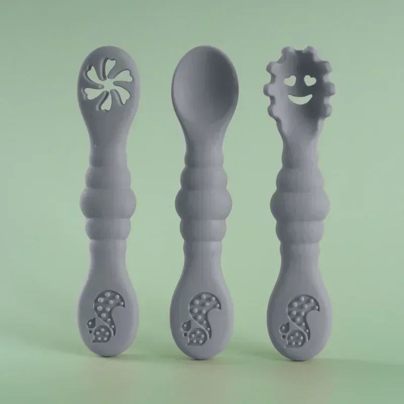 Lot de 3 ustensiles en silicone – Cuillère et fourchette souples pour bébé