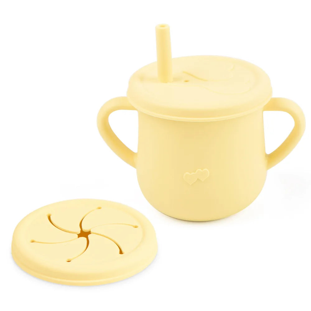 Tasse d’apprentissage en silicone avec paille et couvercle – Sans BPA