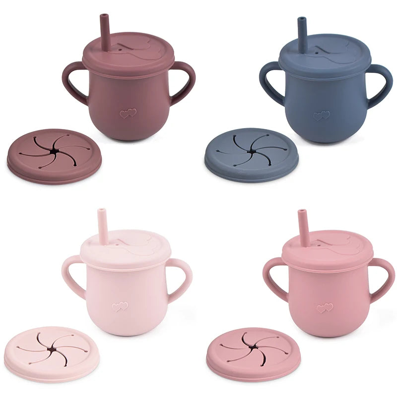 Tasse d’apprentissage en silicone avec paille et couvercle – Sans BPA