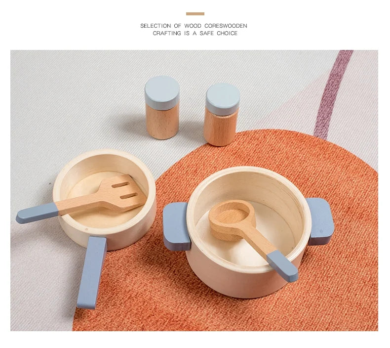 Cuisine en bois pour enfants – Jeu d’imitation éducatif avec casseroles, aliments et ustensiles