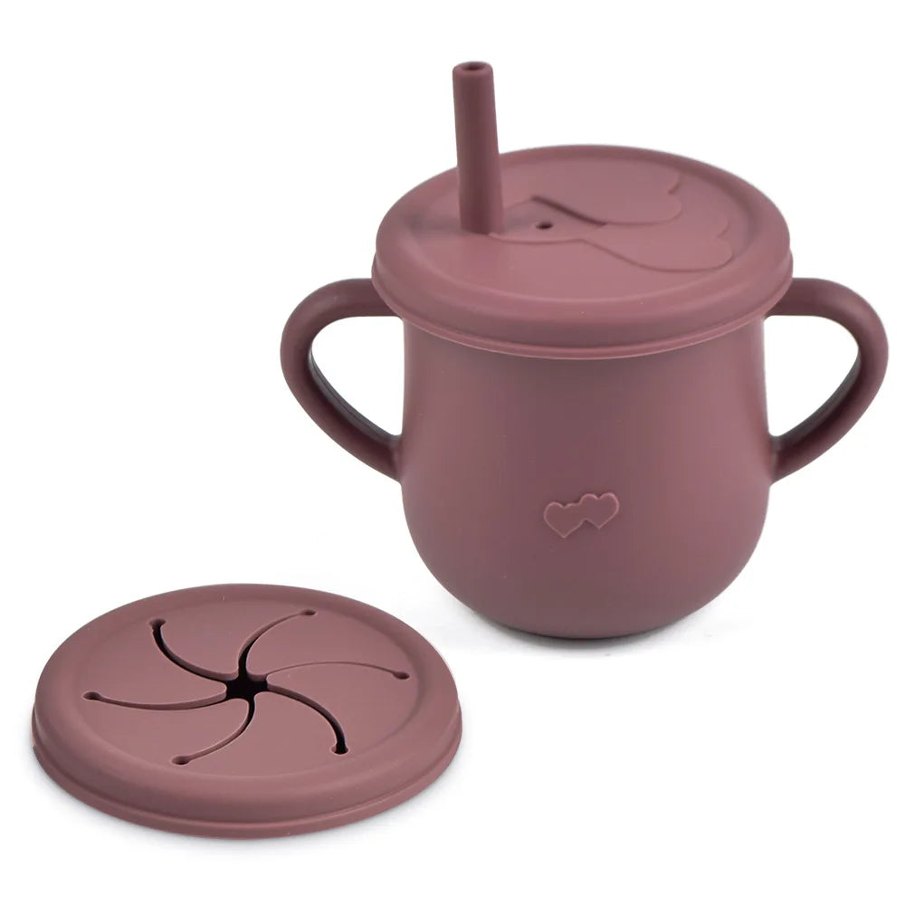 Tasse d’apprentissage en silicone avec paille et couvercle – Sans BPA